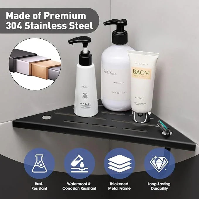Corner Shower Shelf, 10'' Shower Corner Shelf with Towel Bar & Hooks, 304 Stainless Steel Recessed Bathroom Shelves, No Drilling for Tiled Wall, 2-Pack (Matte Black) - ModernBath