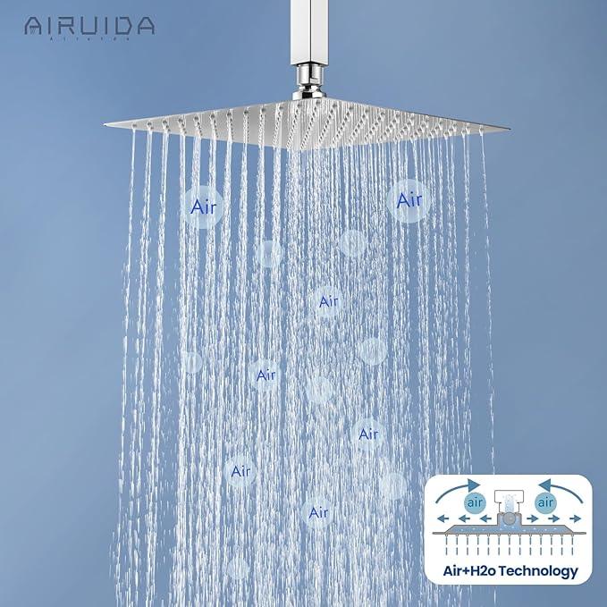 Airuida Shower Faucet Set and Handle Set Single Function Shower Trim Kit Ceiling Mount Rainfall Shower System with Male Threads and Rough-in Valve 10 Inch Square Shower Head Brushed Nickel - ModernBath