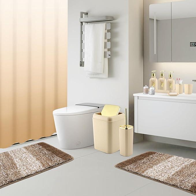 WSBArt 32PCS Bathroom Set Bathroom Sets with Shower Curtain and Rugs Beige Bathroom Accessories,Shower Curtain Set,Bathroom Rug Set with Bathroom Trash Can - ModernBath