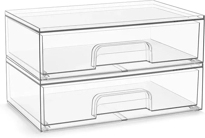 Sorbus Acrylic Storage Containers - 2 Pack, Stackable Storage Bins Set for Bathroom Organization - Clear Acrylic Drawer Organizers - Makeup Case Pull-Out Drawers (12.1’’ Wide) - ModernBath