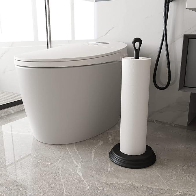 Toilet Paper Holder with Rustproof, Metal Free Standing Toilet Paper Stand Storage for Bathroom, Tissue Paper Roll Holder for Bathroom Accessories (Black) - ModernBath