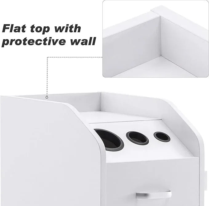 BarberPub Beauty Salon Trolley Storage Cart Hair Dryer Holder Stylist Equipment with Lockable Rolling Wheels, Drawer (White) - ModernBath