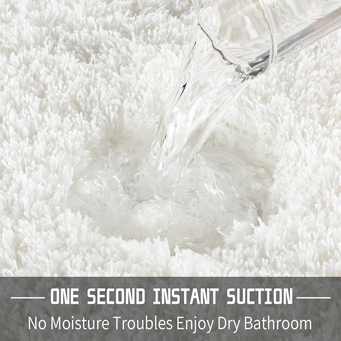 Yimobra Fluffy Plush Bath Rug, Super Shaggy Soft Comfortable Non Slip, Water Absorbent Microfiber Bath Mat, Dries Quickly, Machine Washable Thick Bathroom Rugs for Shower, 70"x 24", Off White - ModernBath