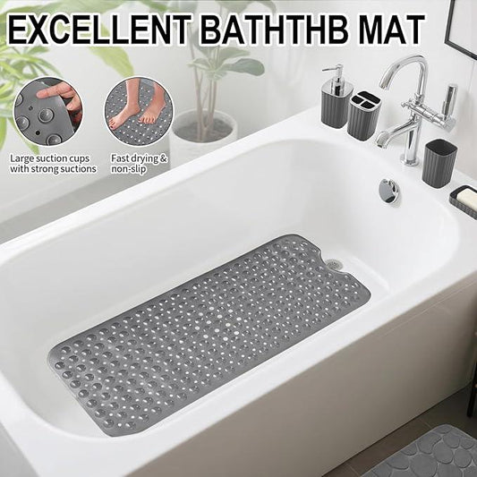 XLHOMO 26PC Bathroom Accessories Set - Gorgeous Grey Bathroom Set, Bathroom Accessory Set, Shower Curtain Set with Bathtub Mats for Shower Tub, Trash Can & Soap Dispenser - ModernBath