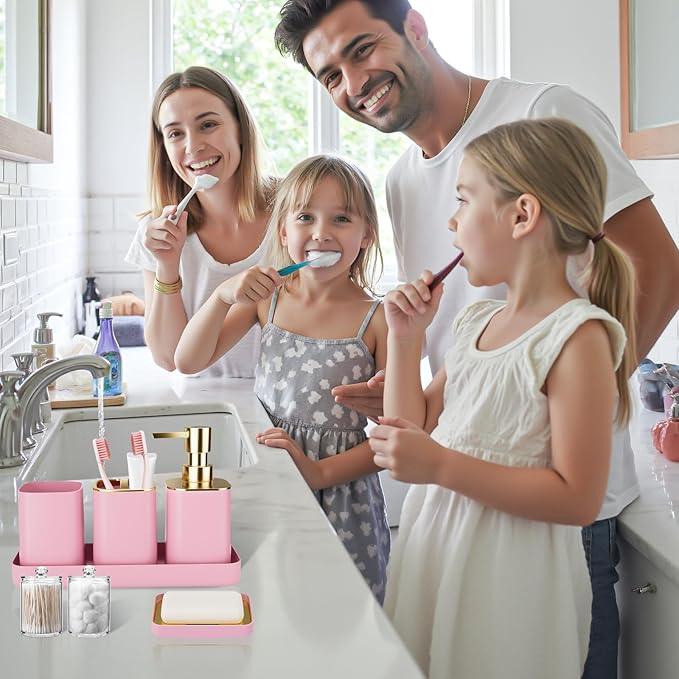 25PCS Bathroom Accessory Set, Pink Bathroom Set with Large-Capacity 4 Gallon Trash Can,Bathroom Rugs Set, Waterproof Shower Curtain, Toilet Brush, Toothbrush Holder & Soap Dispenser - ModernBath