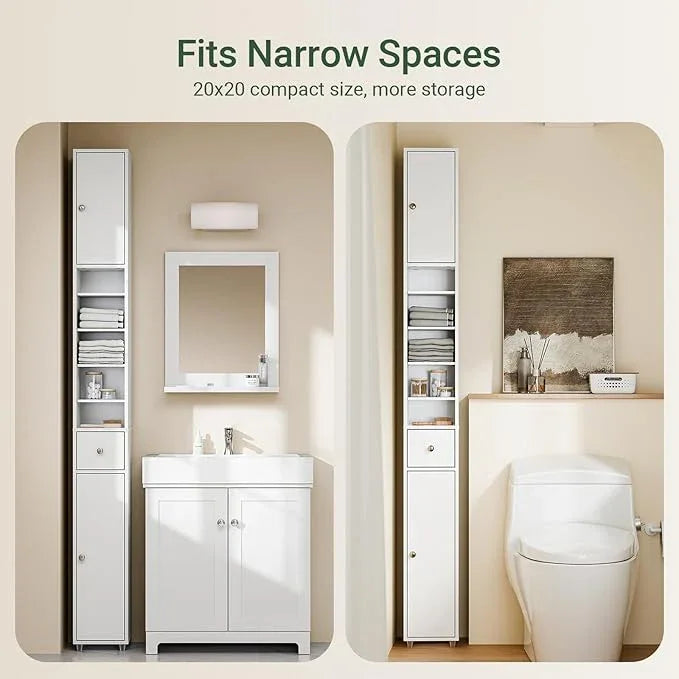 Haotian Narrow Bathroom Storage Cabinet, Tall Slim Cabinet with Adjustable Shelves and Doors, Floor Standing Cupboard for Small Spaces, Bathroom or Laundry Room Organizer, White BZR34-W - ModernBath