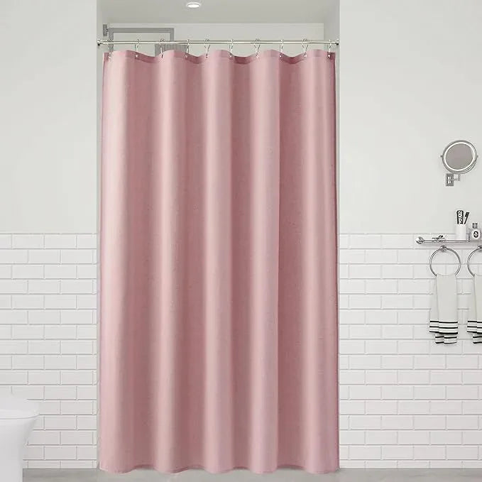 Naturoom Pink 60 Inch Shower Curtain - Stall Narrow Half Linen Ultra Thick Fabric Shower Curtain Set with Hooks, Boho Farmhouse Rustic RV Camper Bath Curtains for Bathroom, 60x72 - ModernBath