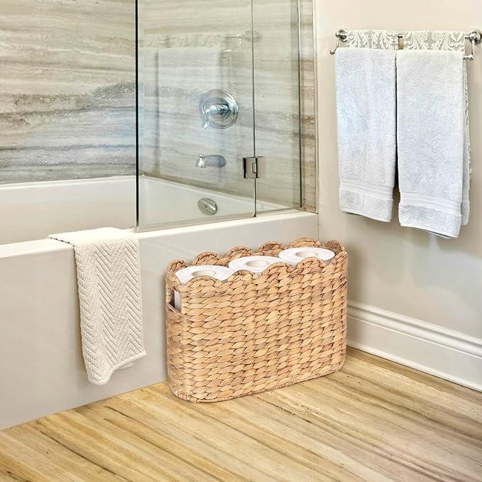 Toilet Paper Storage Baskets, Scalloped Water Hyacinth Baskets , Wicker Scalloped Basket for Storage, Toilet Papers Holder Wicker Basket, Toilets Paper Organizer, Bathroom Accessories Organizer... - ModernBath