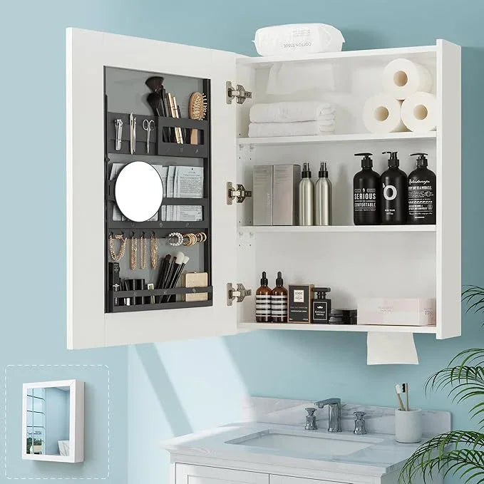 Bathroom Mirror Cabinet - Large Single Door 24x30 inchs Wall Cabinet Bathroom Vanity Mirror Cabinet with Facial Tissues Slot and Multifunctional Storage Area - ModernBath