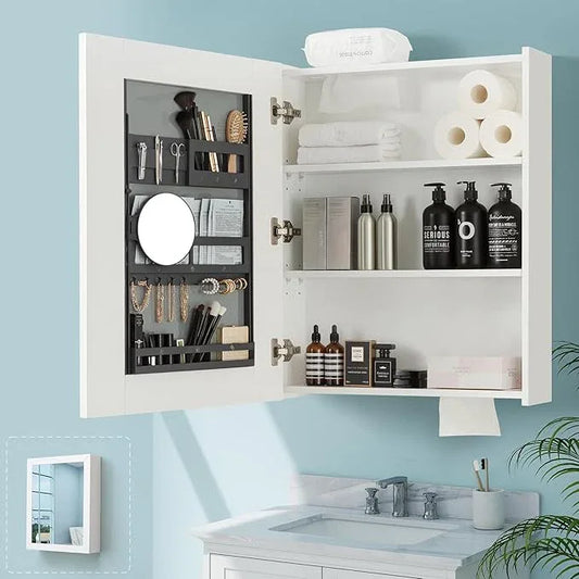 Bathroom Mirror Cabinet - Large Single Door 24x30 inchs Wall Cabinet Bathroom Vanity Mirror Cabinet with Facial Tissues Slot and Multifunctional Storage Area - ModernBath