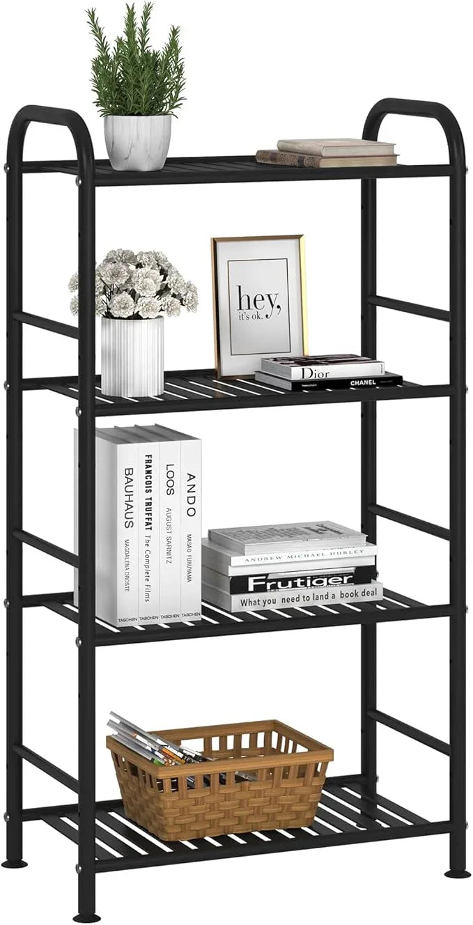 JSB 4-Tier Adjustable Shelving Unit, Heavy Duty Storage Rack Organizer Metal Corner Shelf for Kitchen Living Room Laundry Pantry Bathroom (Black, 4 Tier)… - ModernBath
