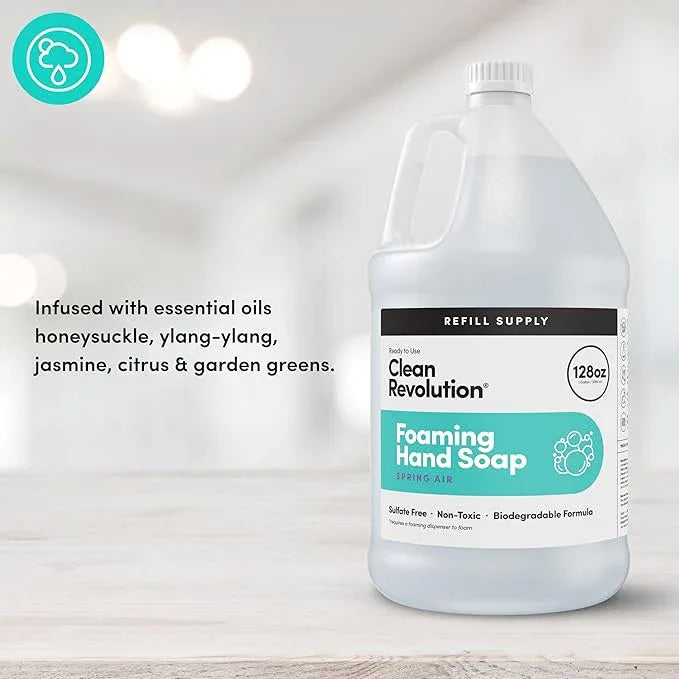 Clean Revolution Foaming Hand Soap Refill Supply Container, Ready to Use Formula, Gluten Free, Spring Air Fragrance, 128 Fl. Oz, 4 Pack - ModernBath