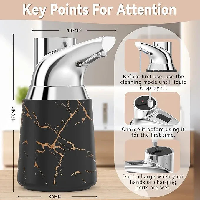 Greatmay Adjustable Automatic Soap Dispenser Touchless, Ceramic Material，4 Adjustable Levels， Type-c Rechargeable Operated Sensor Liquid Soap Pump，Touch-Free Hand Sanitizer Dispenser - ModernBath