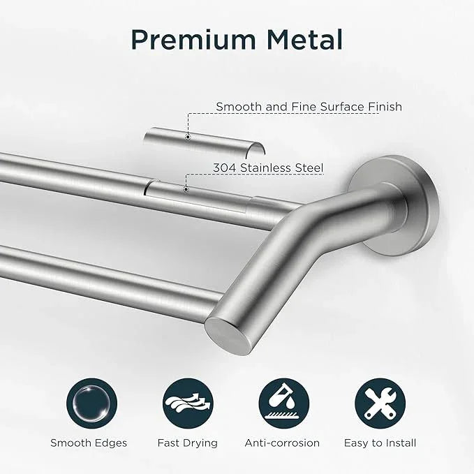 FORIOUS Double Towel Bar 24", Heavy Duty SUS304 Stainless Steel Dual Towel Racks for Bathroom Wall Mount, Space Saving Towel Rod Towel Holder Rail, Brushed Nickel - ModernBath