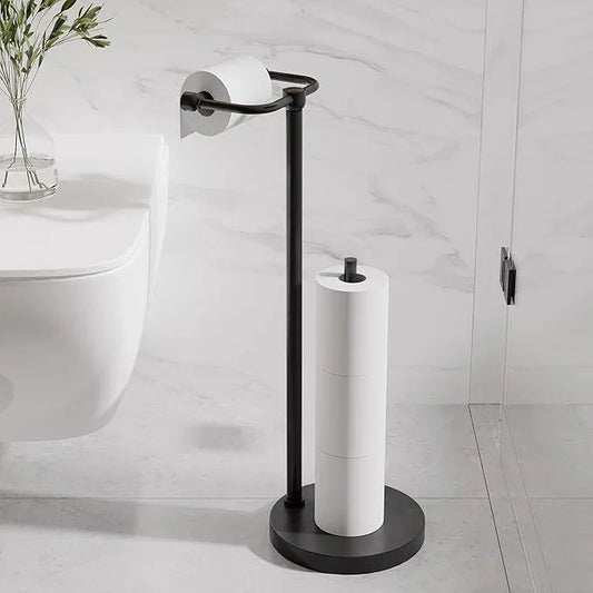 Toilet Paper Holder Stand, Post Pivoting Design Free Standing Toilet Paper Holder with Storage for 4 Rolls, SUS304 Stainless Steel Tissue Holder with Reserve, Heavy-Duty Base (Matte Black) - ModernBath