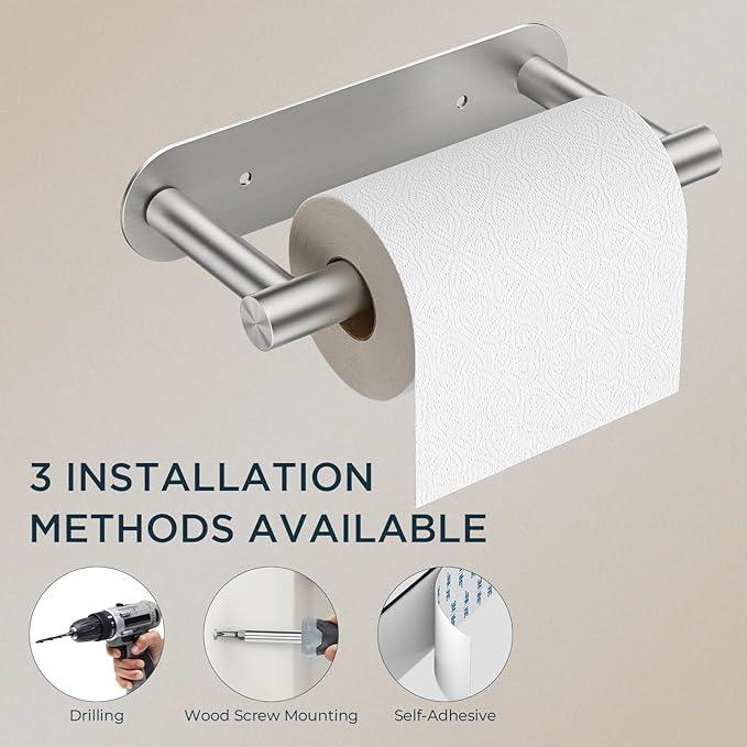 FORIOUS Toilet Paper Holder, Adhesive or Screw Wall Mount Pivoting Tissue Roll Holder for Bathroom, Stainless Steel Rustproof Self Adhesive Toilet Paper Roll Holder no Drilling, 2 Pack Brushed Nickel - ModernBath