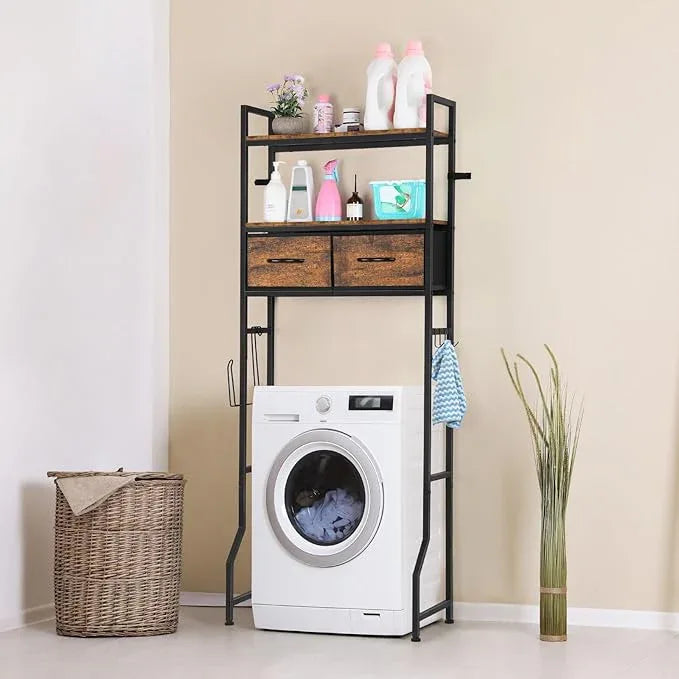 YBING Over The Toilet Bathroom Storage Cabinet for Freestanding, Above Toilet Shelf with Fabric Drawer, Tall Bathroom Shelf Organizer with Toilet Paper Holder, Brown - ModernBath