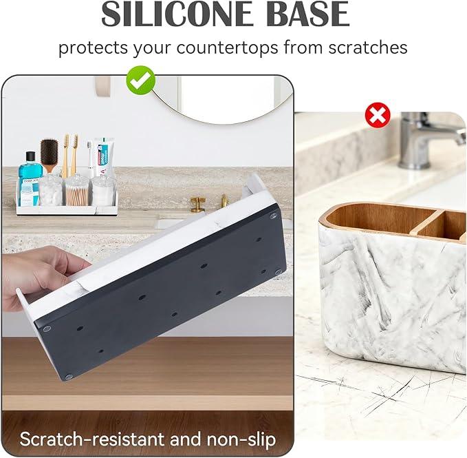 TuCao Bathroom Counter Organizer with 3PCS Qtip Holder, Marble Toothbrush Holders for Bathrooms, Bathroom Organizers and Storage with Drain Holes, Electric Toothbrush Holder, Vanity Organizer - ModernBath