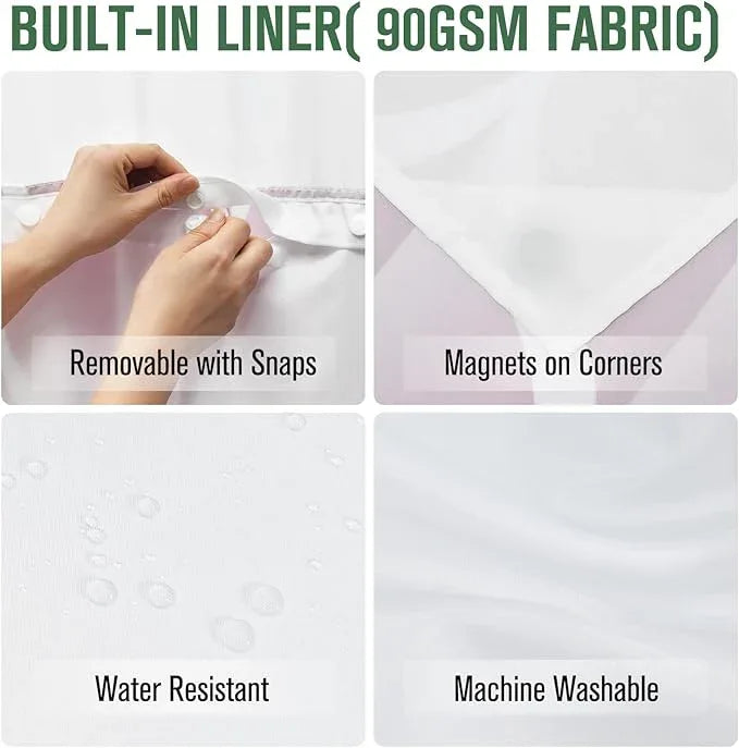 Yiatn No Hook Pale Mauve Shower Curtain with Snap in Fabric Liner Set - Hotel Style with See Through Mesh Top Window, Modern Geometric Waterdrop Design,Waterproof and Washable, 71x74 INCH - ModernBath