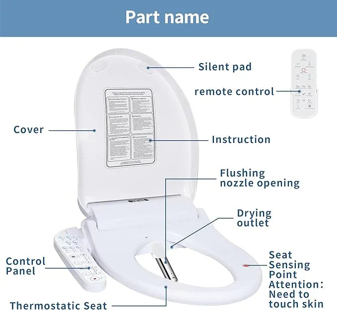 KERDE P30B Bidet Toilet Seat - Dual Control (Side Panel & Remote), Warm Water Wash, Heated Seat, Warm Air Dryer, LED Night Light,Existing Toilets Electric Bidet Elongated Electronic Heated Smart - ModernBath