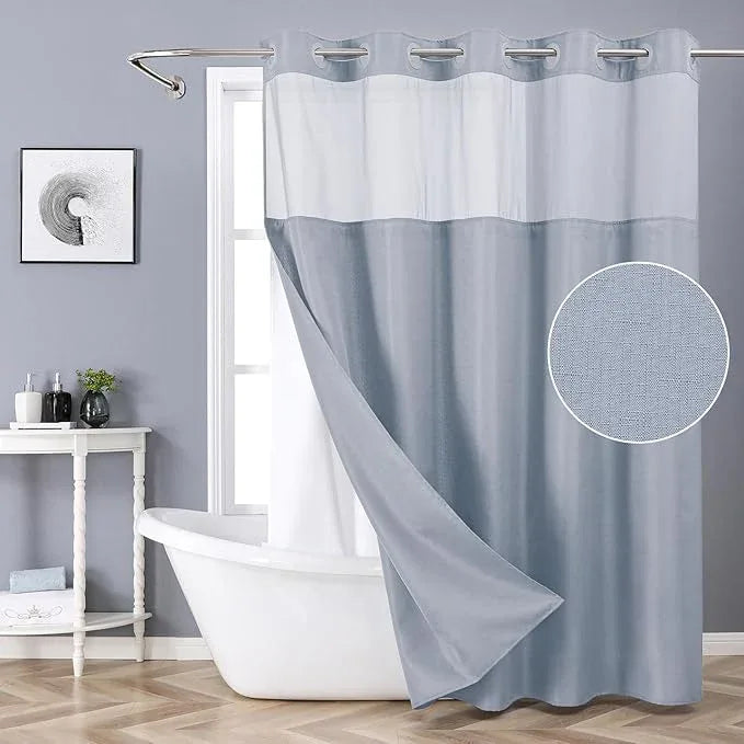 eachope Blue No Hook Shower Curtain with Snap-in Fabric Liner Set,Slub Textured Fabric Shower Curtains for Bathroom,Hotel Style Modern Shower Curtain,Water Repellent & Washable,71x74(72) - ModernBath