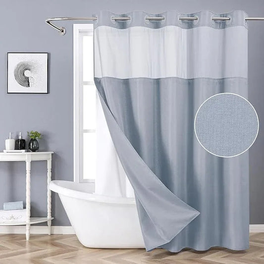 eachope Blue No Hook Shower Curtain with Snap-in Fabric Liner Set,Slub Textured Fabric Shower Curtains for Bathroom,Hotel Style Modern Shower Curtain,Water Repellent & Washable,71x74(72) - ModernBath