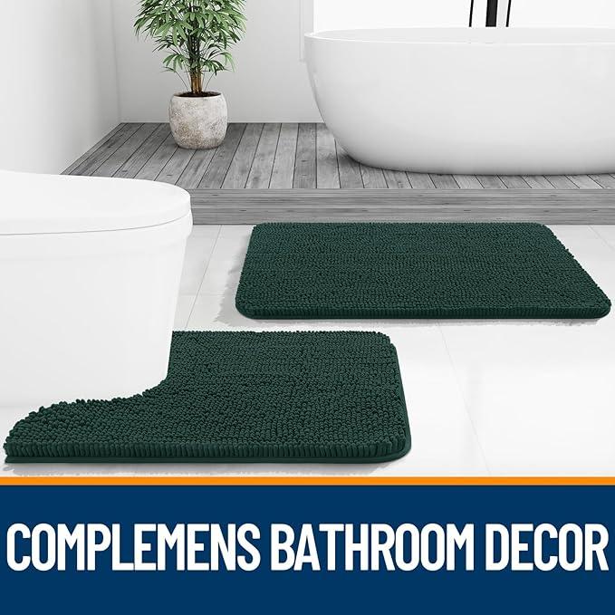 OLANLY Bathroom Rugs 47x24, Extra Soft Absorbent Chenille Bath Rugs, Rubber Backing Quick Dry, Machine Washable Bath Mats for Bathroom Floor, Tub and Shower, Home Decor Accessories, Blackish Green - ModernBath