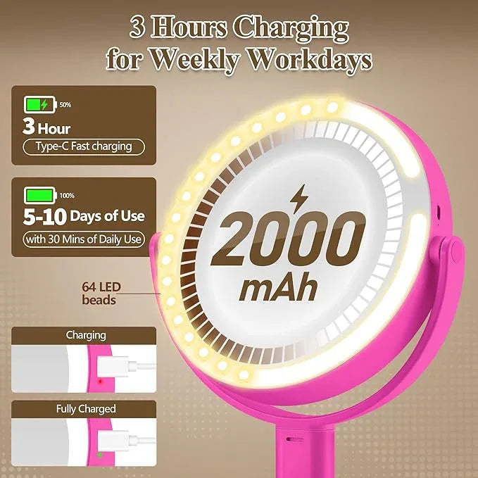 MOMOKUBA Makeup Mirror with Lights, Double Sided 1x/20x Magnifying Mirror with Light, Rechargeable 3 Color Lights and Adjustable Brightness, 360° Rotation Detachable Comes with Tweezer(Hotpink) - ModernBath
