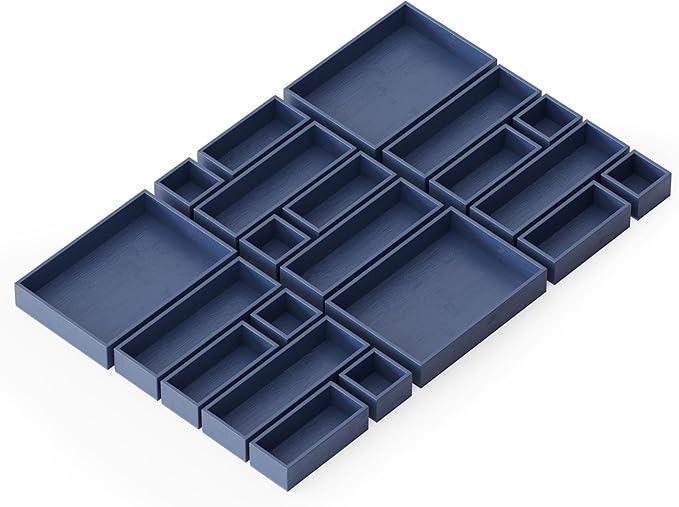 SpaceAid 21-Piece Bamboo Drawer Organizer Storage Boxes Set, Wood Tray Junk Drawer Organizers Multi-Use Divider Bins for Kitchen, Bathroom, Office Desk and Makeup Organization (21 Pack, Navy Blue) - ModernBath