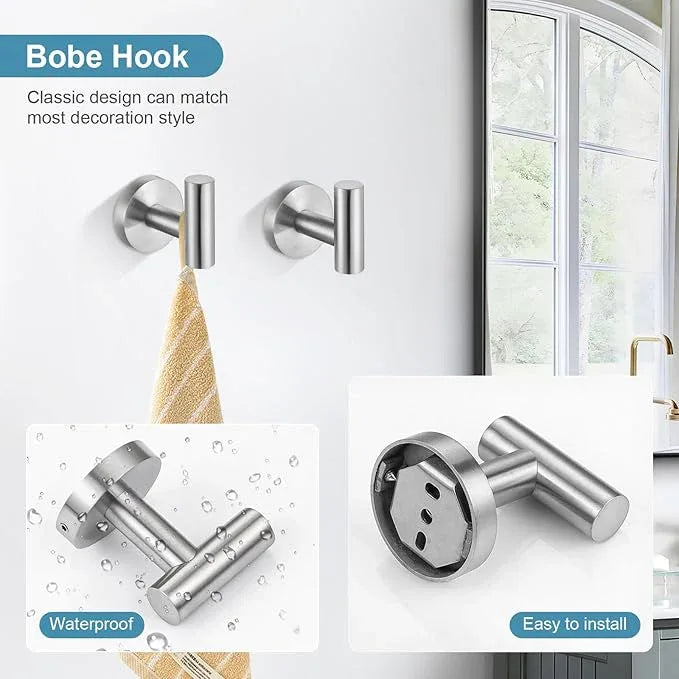 TQKAG Brushed Nickel Bathroom Hardware Accessories Set - 10-Piece Premium SUS304 Stainless Steel Towel Bar Holder Set with 23.6 Inch Round Towel Racks for Wall Mounted Bathroom - ModernBath