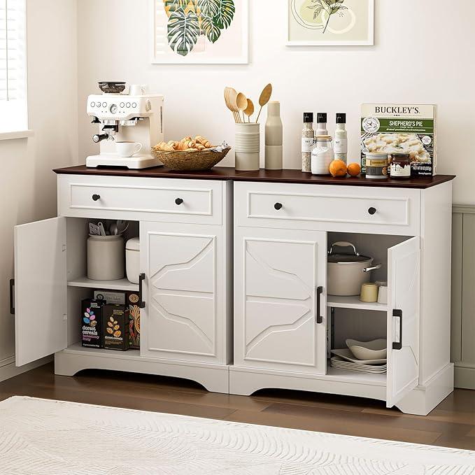 Buffet Cabinet with Storage, Coffee Bar with Drawer & Adjustable Shelf, Modern Sideboard for Kitchen, Living Room, White - ModernBath