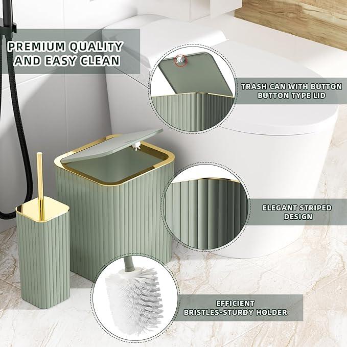 XLHOMO 26PC Bathroom Accessories Set - Gorgeous Sage Green Bathroom Set, Bathroom Accessory Set, Shower Curtain Set with Bathtub Mats for Shower Tub, Trash Can & Soap Dispenser - ModernBath