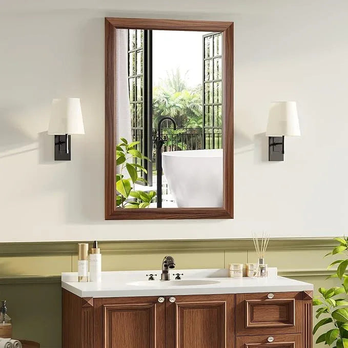 Bathroom Mirror for Over Sink,24x36Inch Thick Anti-Rust Wood Grain Metal Frame, Rectangle Decorative Wall Mirror with HD Tempered Glass, Horizontal or Vertical Mount for Vanity, Bathroom,Living Room - ModernBath