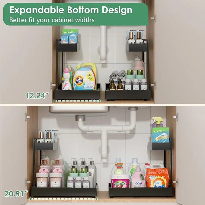 REALINN Expandable Under Sink Organizers and Storage, 2 Tier Under Cabinet Organizer, Heights Adjustable Pull Out Rack for Kitchen Bathroom Laundry, Black, 1 Pack - ModernBath