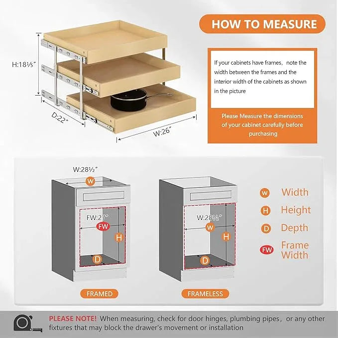 WelFurGeer 3-Tier Pull Out Cabinet Organizer with Soft Close, Heavy-Duty Slide Out Drawers for Cabinets, Pull Out Drawers for Cabinets, Bottom Mount Shelves for Kitchen, Pantry, Bathroom - ModernBath