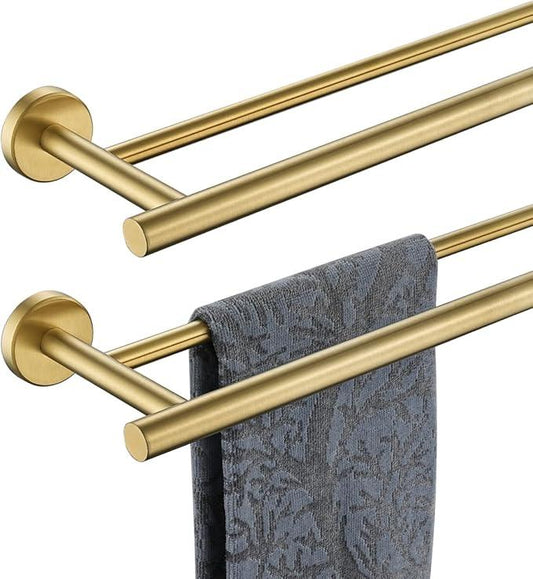 JQK Double Bath Towel Bar, Brushed Gold 33 Inch 304 Stainless Steel Thicken 0.8mm Towel Rack for Bathroom, Towel Holder Wall Mount, Useable Length 30 Inch 2 Pack, TB100L30-BG-P2 - ModernBath