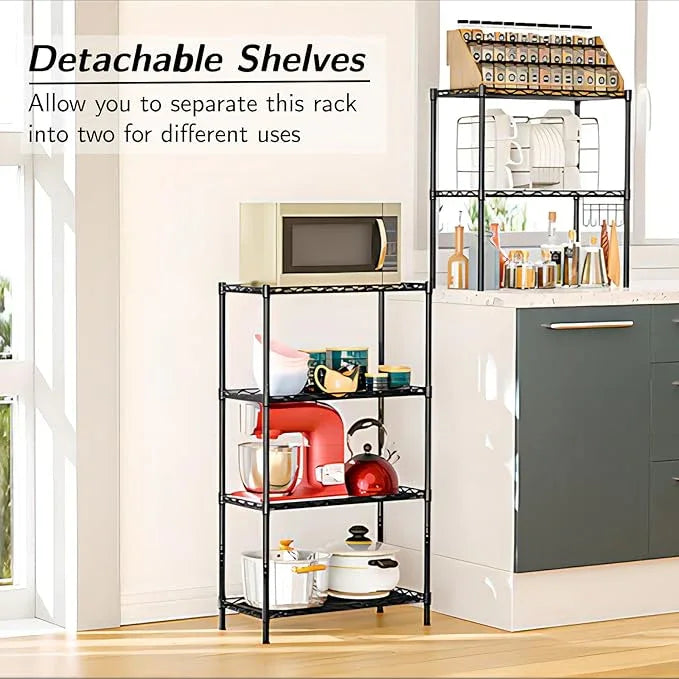 Homdox 6-Tier Storage Shelf Wire Shelving Unit Free Standing Rack Organization Adjustable Leveling Feet, Stainless Side Hooks, Black - ModernBath