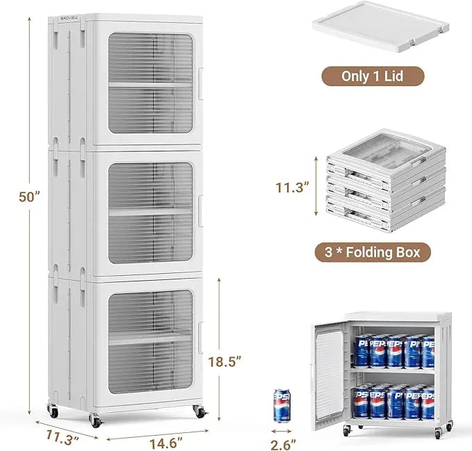 BROVIEW 3-Tier Tall Narrow Storage Cabinet 14.6” Wide, Slim Bathroom Cabinets with Adjustable Shelves and Doors, Plastic Kitchen Pantry Organizers and Storages for Small Space, Laundry, White - ModernBath