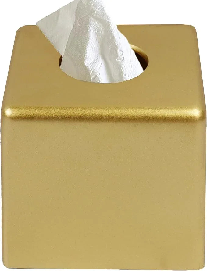 Huitony Square Tissue Box Cover Decorative Kleenex Box Holder for Bathroom & Living Room with Handcrafted Texture (Gold) - ModernBath
