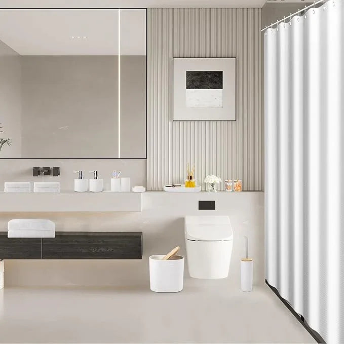 XLHOMO White Bathroom Set, White Bathroom Accessories Set with Shower Curtain, Bath Towel Set, Trash Can, 2PCS Soap Dispensers, Soap Dish, Toothbrush Holder and Cup,Toilet Brush for Bathroom Decor - ModernBath