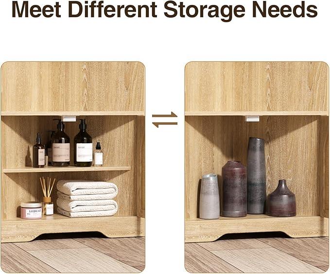 67''H Tall Corner Cabinet with Handmade Rattan Door, Rattan Storage Cabinet with Adjustable Shelves, Corner Bookshelf Space Saver for Barthroom, Kitchen, Natural | Tall, Handmade Rattan Door, Adjustable Shelves, Corner Bookshelf, Space Saver - ModernBath