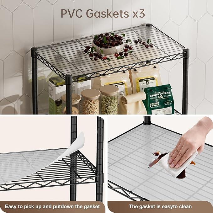 5 Tier Shelves Storage Shelf Wire Closet Bathroom Organizers Metal Pantry Kitchen Garage Shelving Unit Laundry Room Organization Home Rack Net Basket Black with Wheels 14”D X 24”W X 61”H - ModernBath