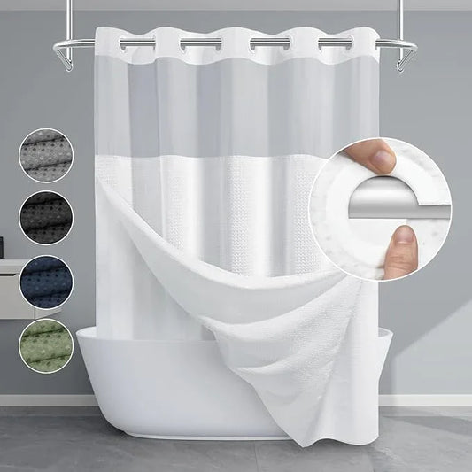 EUTXL White No Hook Shower Curtain with Snap in Liner,230GSM Waffle Weave Shower Curtains for Bathroom,71W x 74H - ModernBath