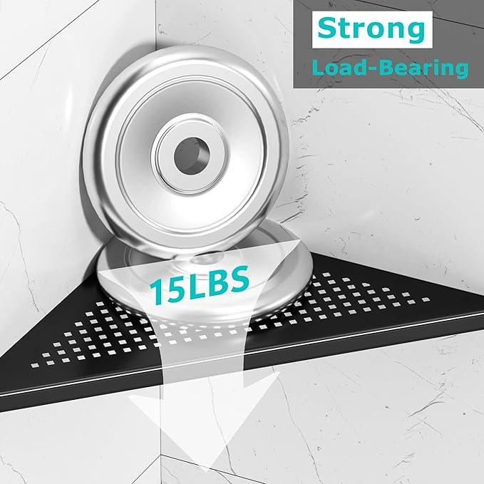 Bathroom Corner Shelf, Recessed 12" Shower Shelf Caddy, SUS304 Stainless Steel Shelf Wall Mount Triangular, No Drilling, Matte Black - ModernBath