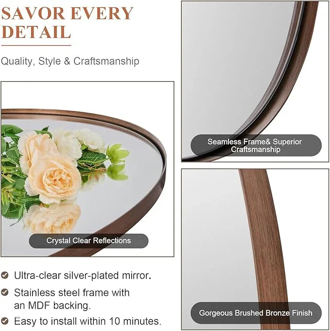 ANDY STAR Bronze Bathroom Mirror, 24x32 Inch Brushed Bronze Oval Mirror for Wall, Modern Bronze Mirror for Bathroom with Stainless Steel Metal Frame, Wall Mount Horizontal or Vertica - ModernBath