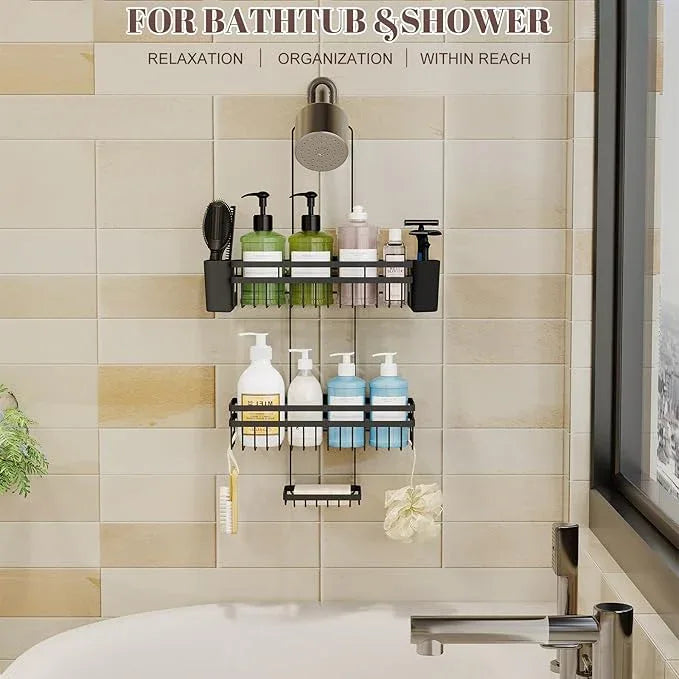 STAHLHEART Shower Caddy Hanging for Bathroom Organizers and Storage,3 Tier Adjustable Anti-Swing Shower Organizer Hanging with Heavy-Duty Suction Cups, Damage-Free Rustproof (Black) - ModernBath