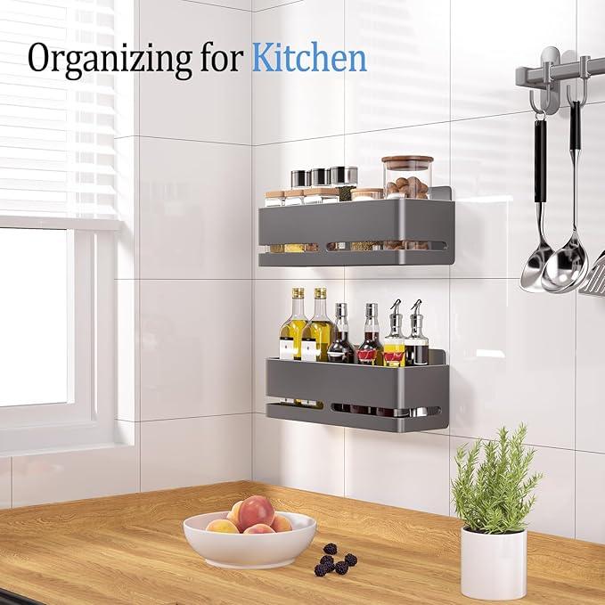 Shower Shelf, 2-Pack, Heavy-Duty Bathroom Storage Shelf, Large Capacity No-Drill Bathroom Organizer, Gray Metal Storage Basket, Adhesive Installation - ModernBath