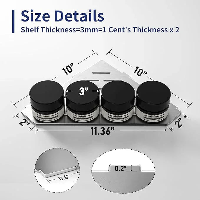 Corner Shower Shelf 10" Brushed 304 Stainless Steel Pentagonal Heavy Duty Floating Corner Sheves Slot Design Recessed Bathroom Shelf for Tiled Wall 2 Pack, No Drilling Needed - ModernBath