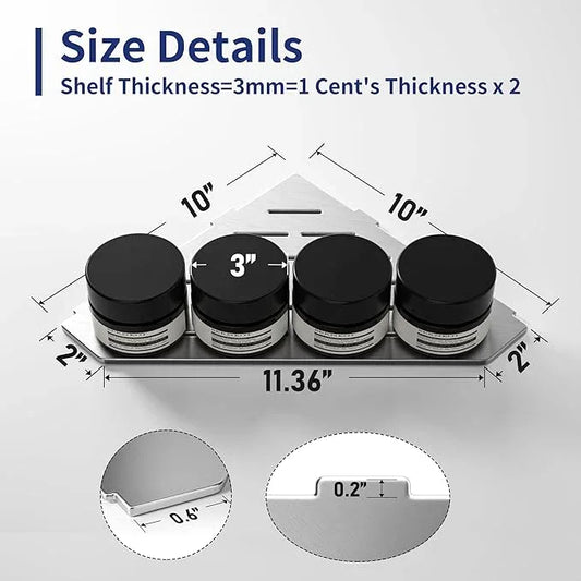 Corner Shower Shelf 10" Brushed 304 Stainless Steel Pentagonal Heavy Duty Floating Corner Sheves Slot Design Recessed Bathroom Shelf for Tiled Wall 2 Pack, No Drilling Needed - ModernBath