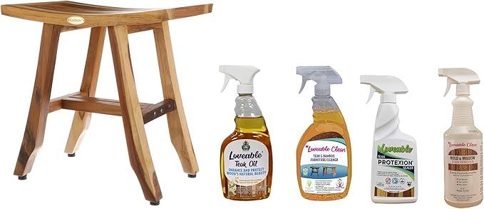 EcoDecors Satori Teak Wood Shower Bench, Fully Assembled, 24 Inch, EarthyTeak Finish + Loveable 4 Pack - ModernBath